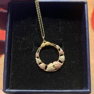 Gold and Pink Leaf Pendant Necklace